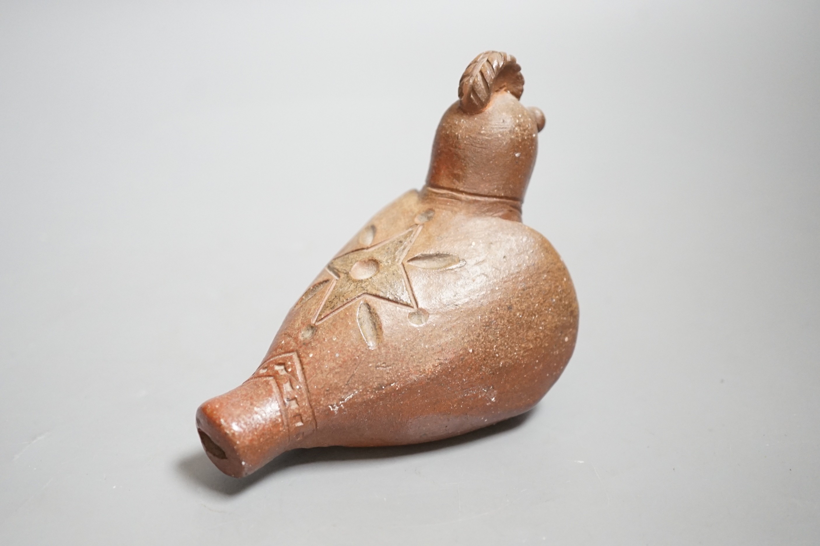 A French pottery novelty whistle modelled as a rooster, stamped M-DUPONT LA BORNE CHER. 12.5cm long